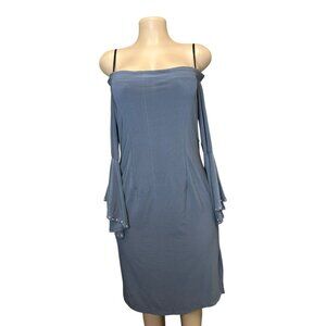 K-125 Emma & Michele Women's Medium Off-The-Shoulder Bell Sleeve Midi Dress Gray